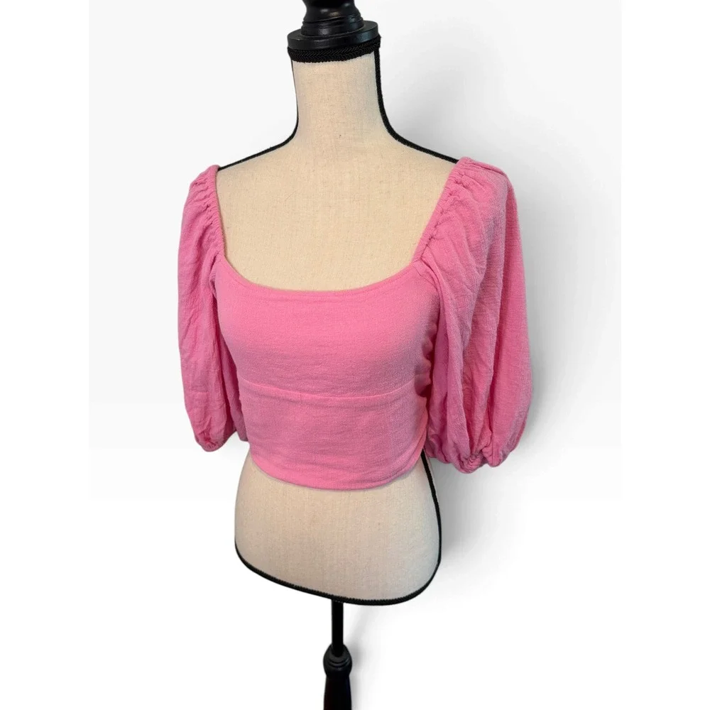Jens Pirate Booty for Free People Pink Gauze Reversible Tie Back Crop Top Medium
